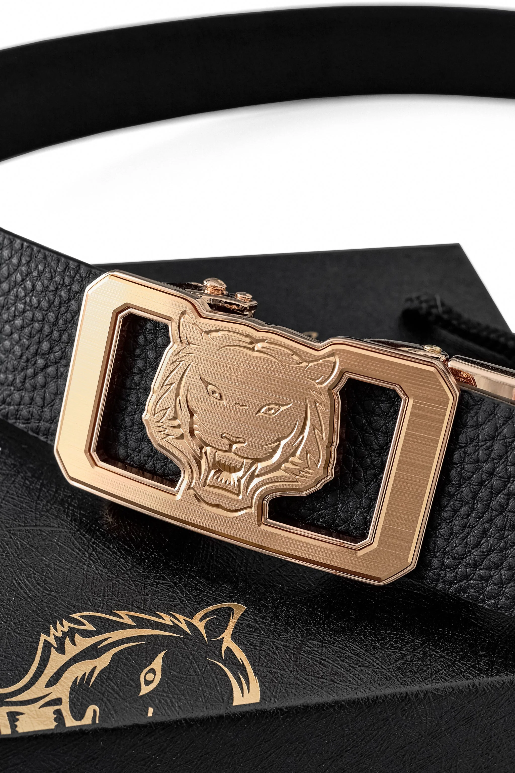 Pebbled Leather Lion Auto BKL Belt – Gold Ed. GOLD/BLACK - Image 6