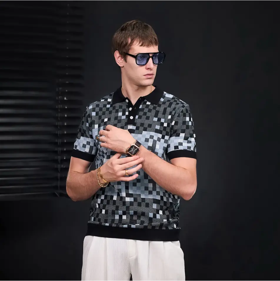 Pixel Fade Knit Polo BLACK - Image 13