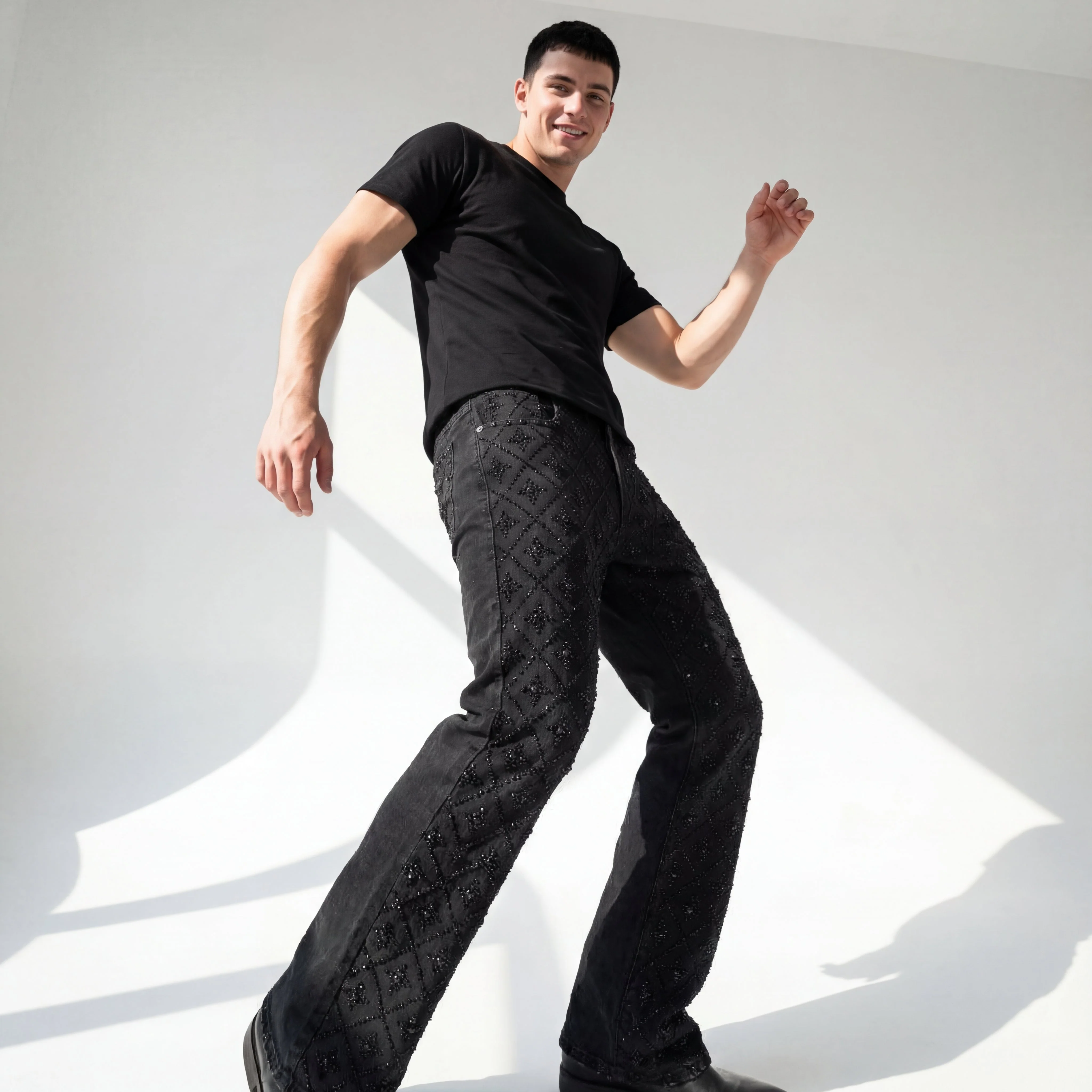 Radiant Embellished Denim Pant – Century Penthouse BLACK - Image 2