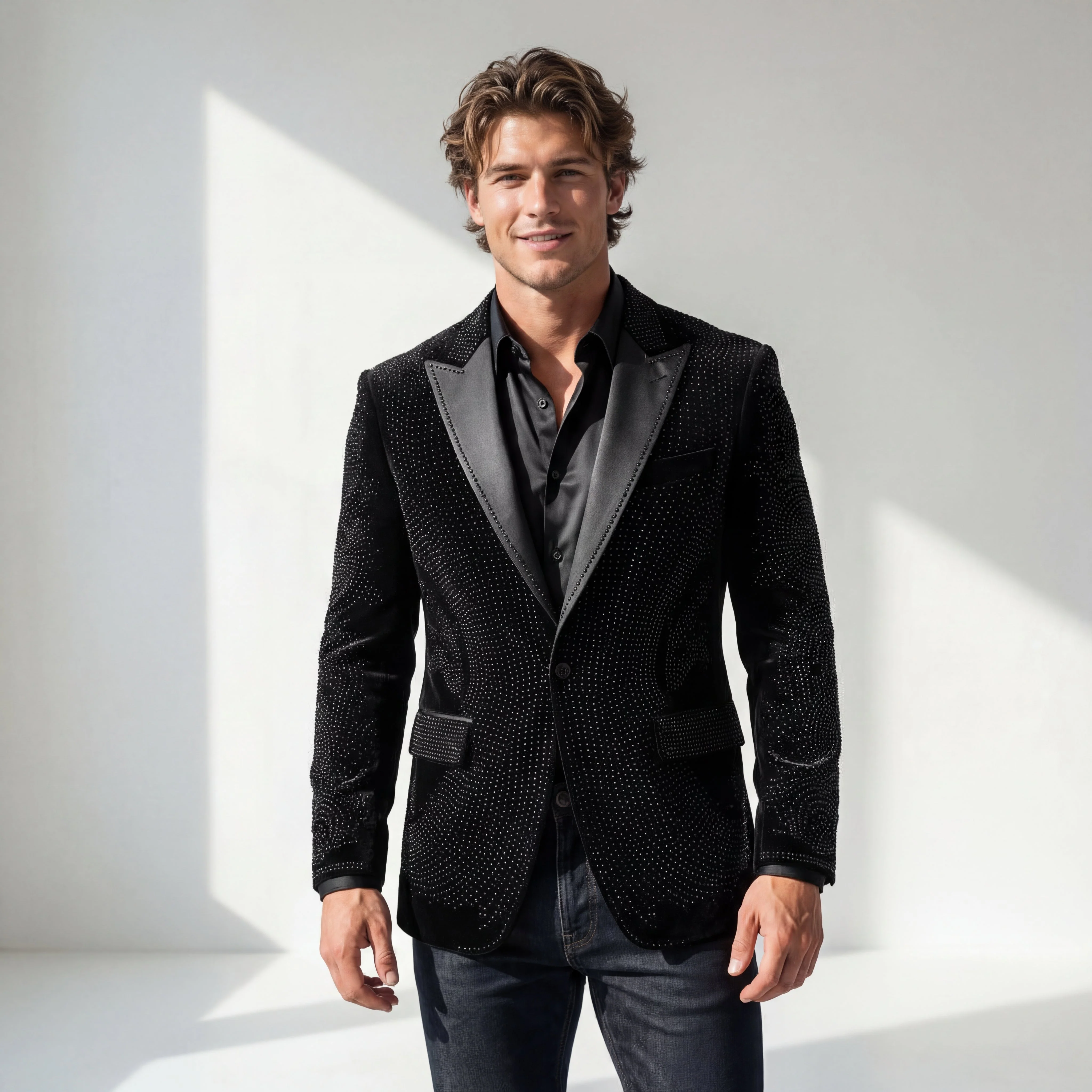 Regal Cascades Embellished Velvet Blazer BLACK/BLACK - Image 2