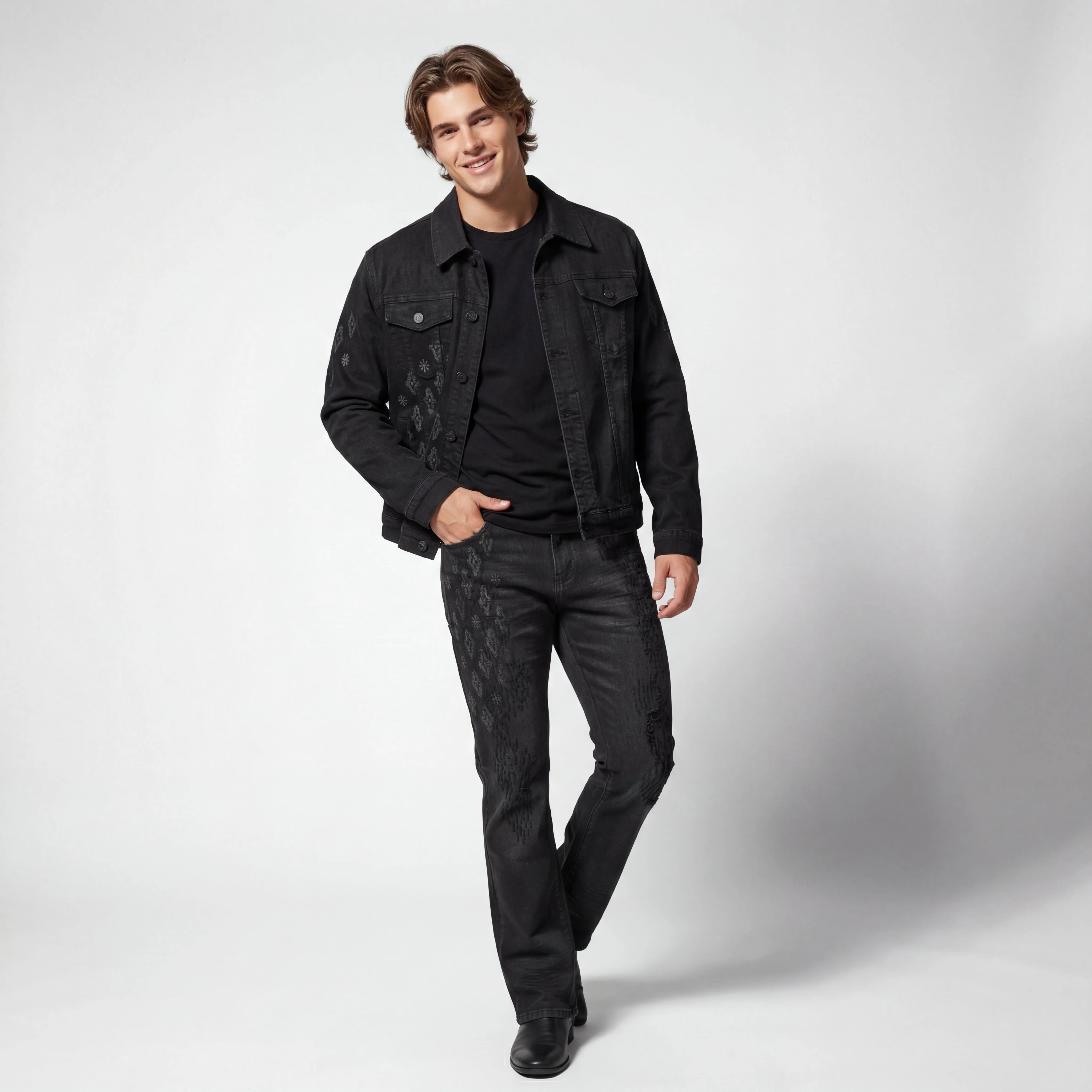Regalia Medallion Print Denim Pant BLACK - Image 2