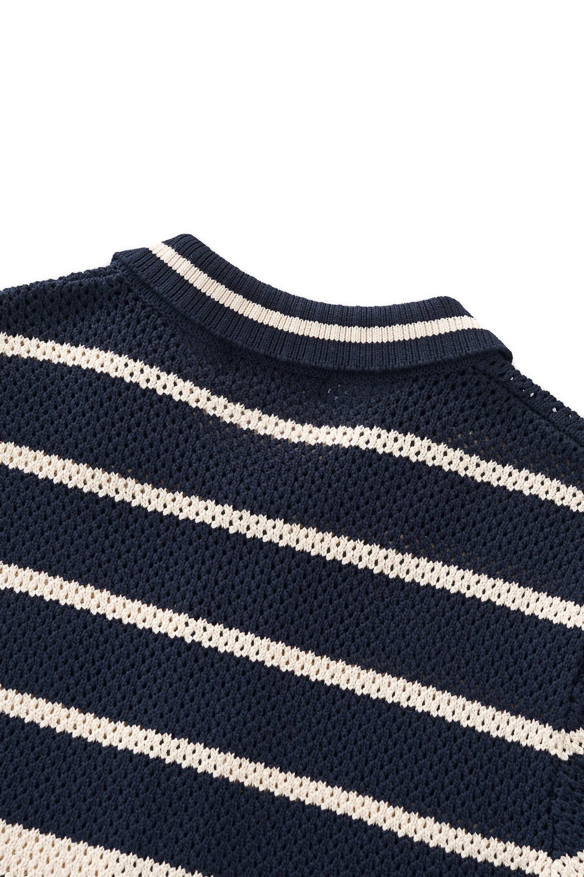 Regatta Mesh Stripe Knit SS Shirt NAVY - Image 6