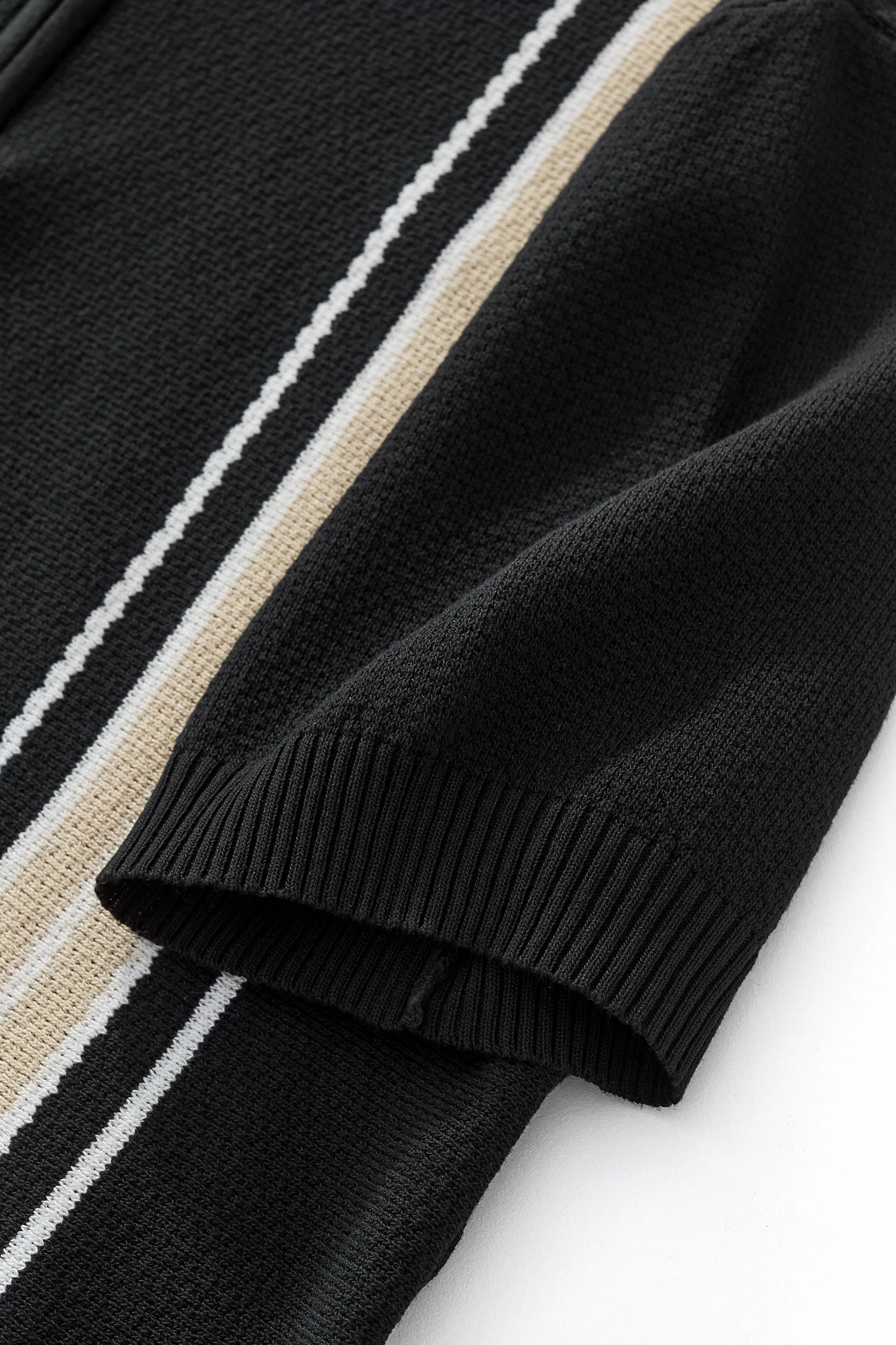 Retro Stripe Zip Knit Polo BLACK/KHAKI - Image 5
