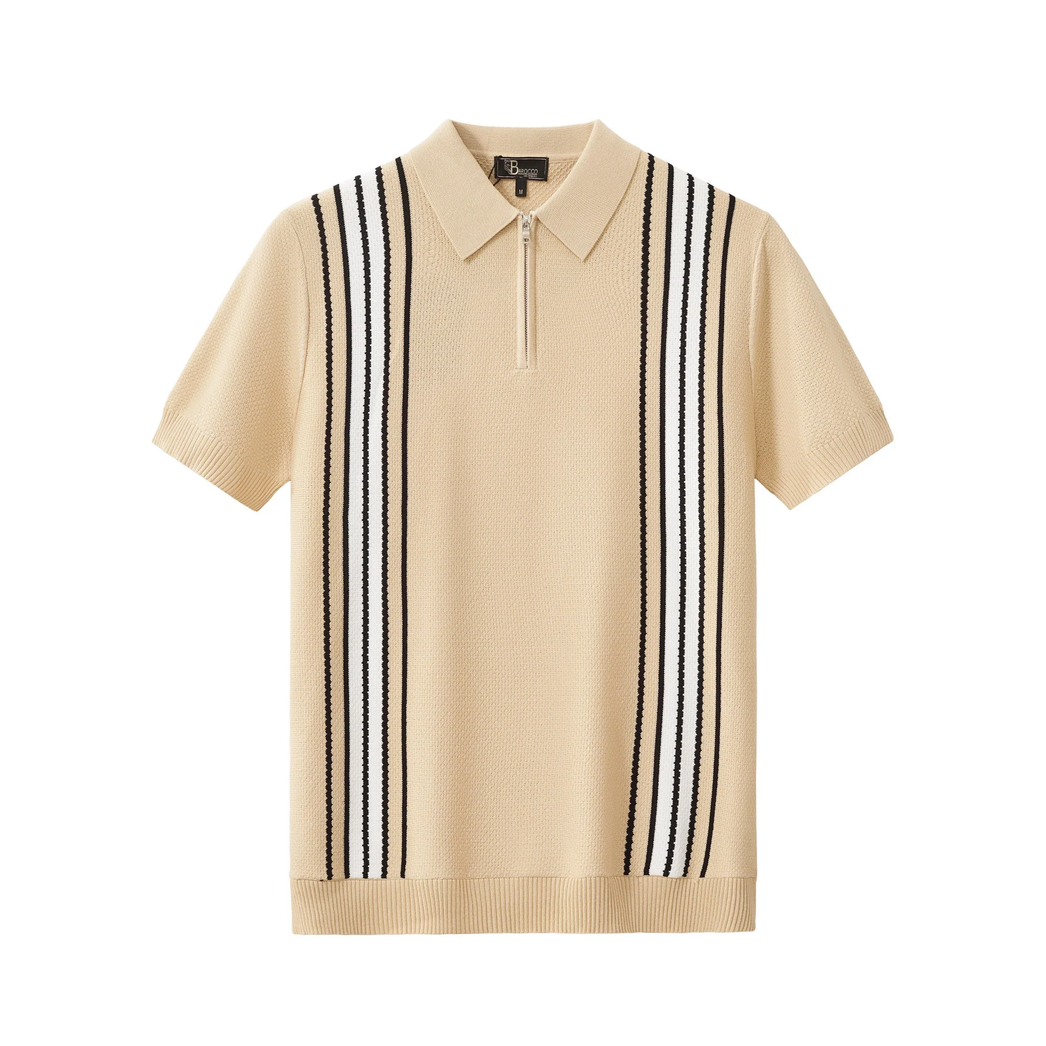 Retro Stripe Zip Knit Polo KHAKI/WHITE