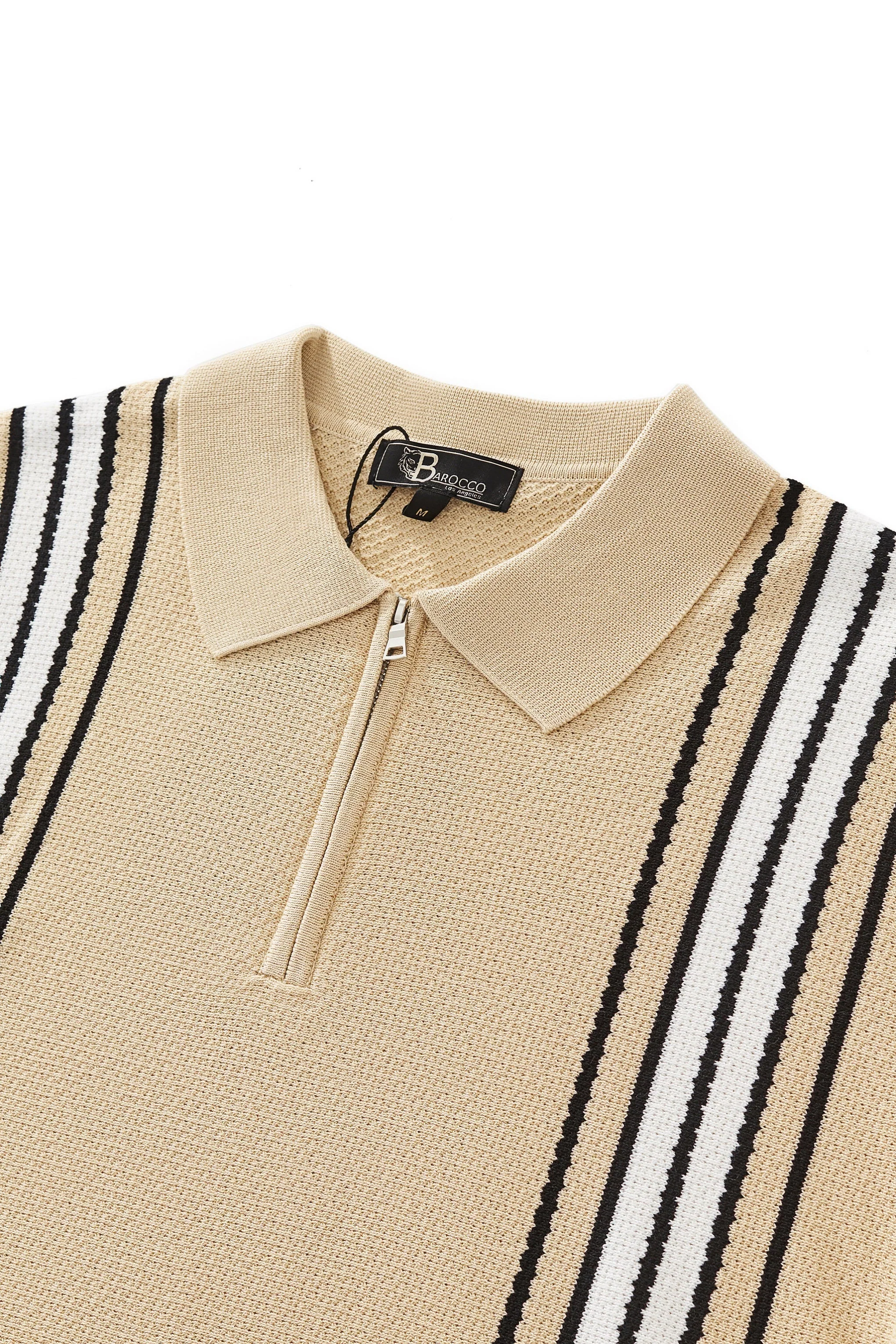 Retro Stripe Zip Knit Polo KHAKI/WHITE - Image 3