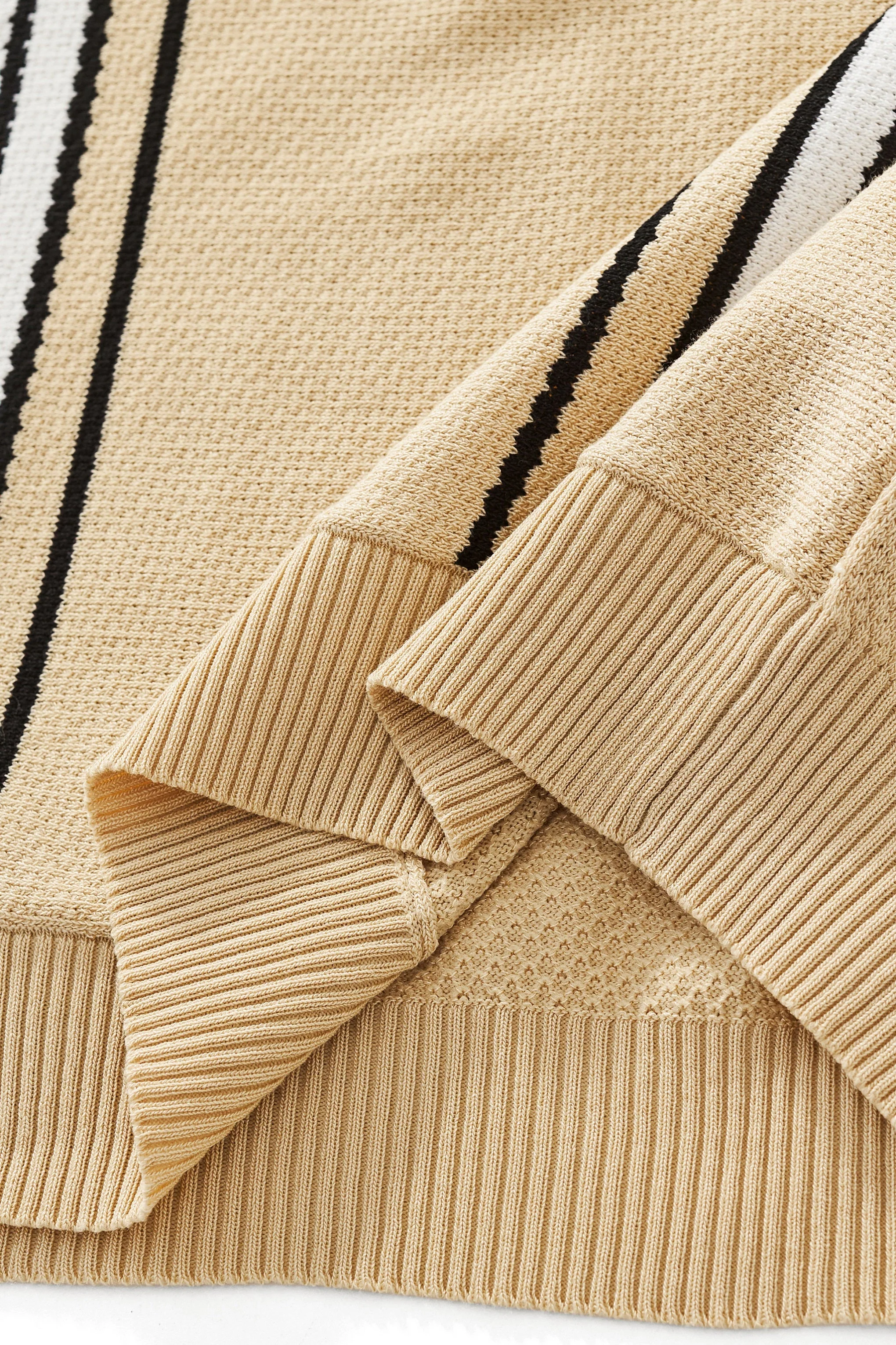 Retro Stripe Zip Knit Polo KHAKI/WHITE - Image 5