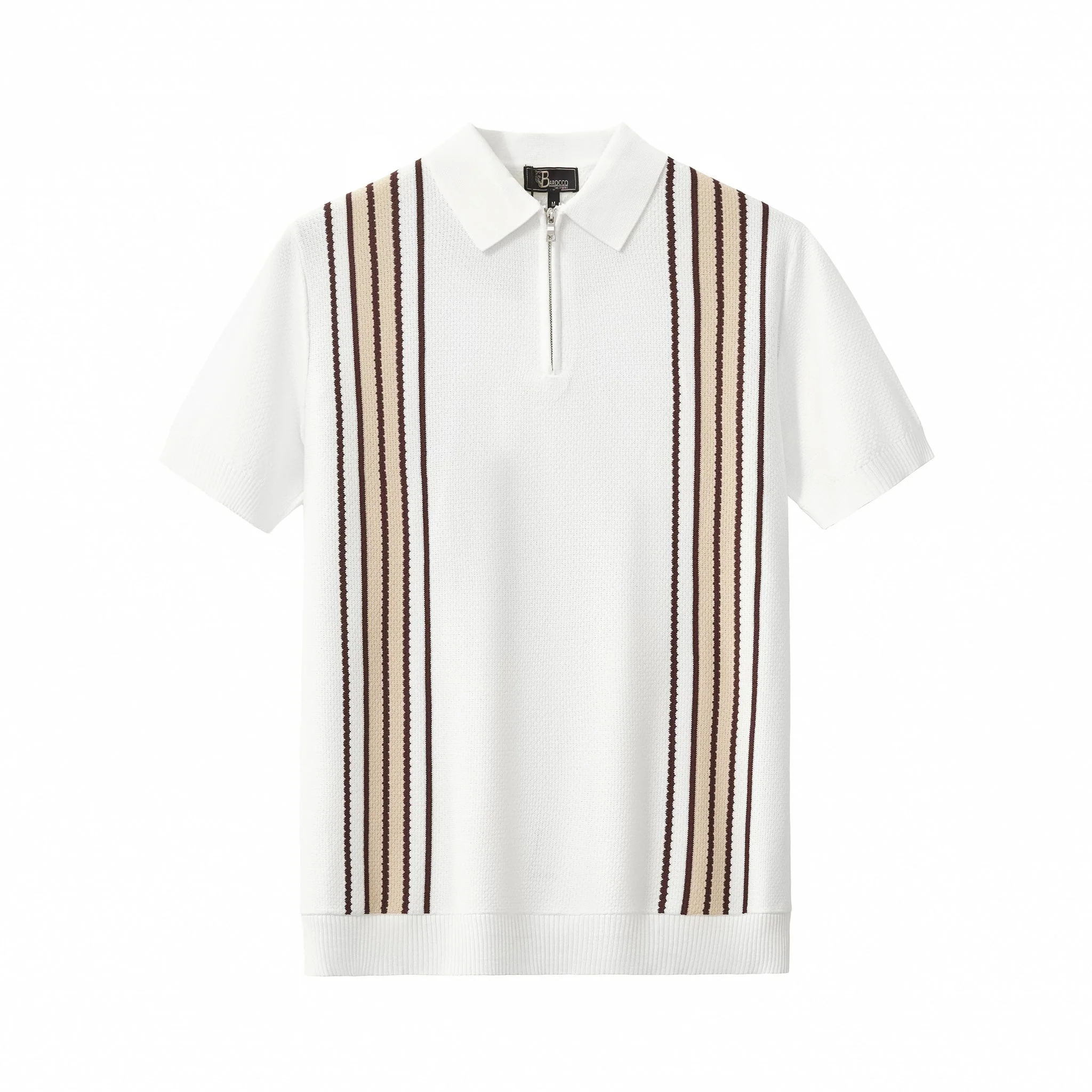 Retro Stripe Zip Knit Polo WHITE/KHAKI