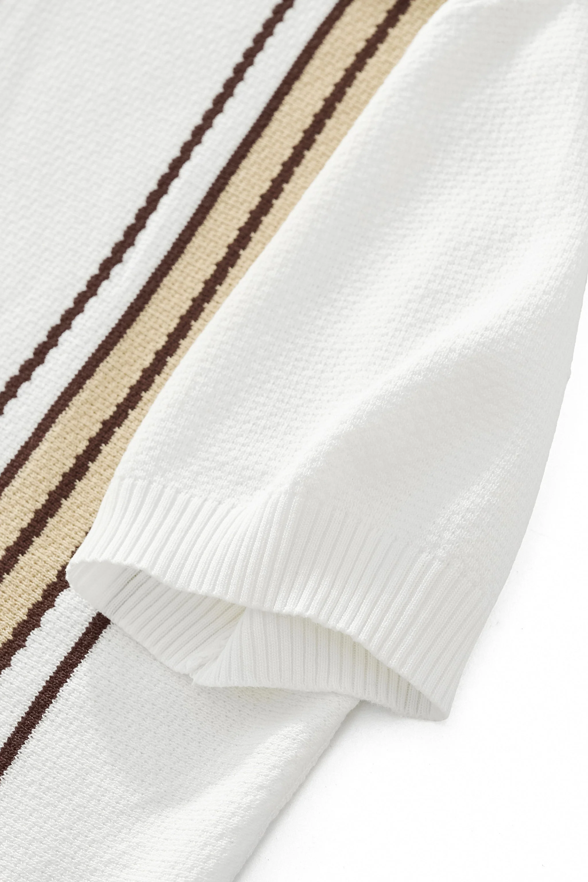 Retro Stripe Zip Knit Polo WHITE/KHAKI - Image 4
