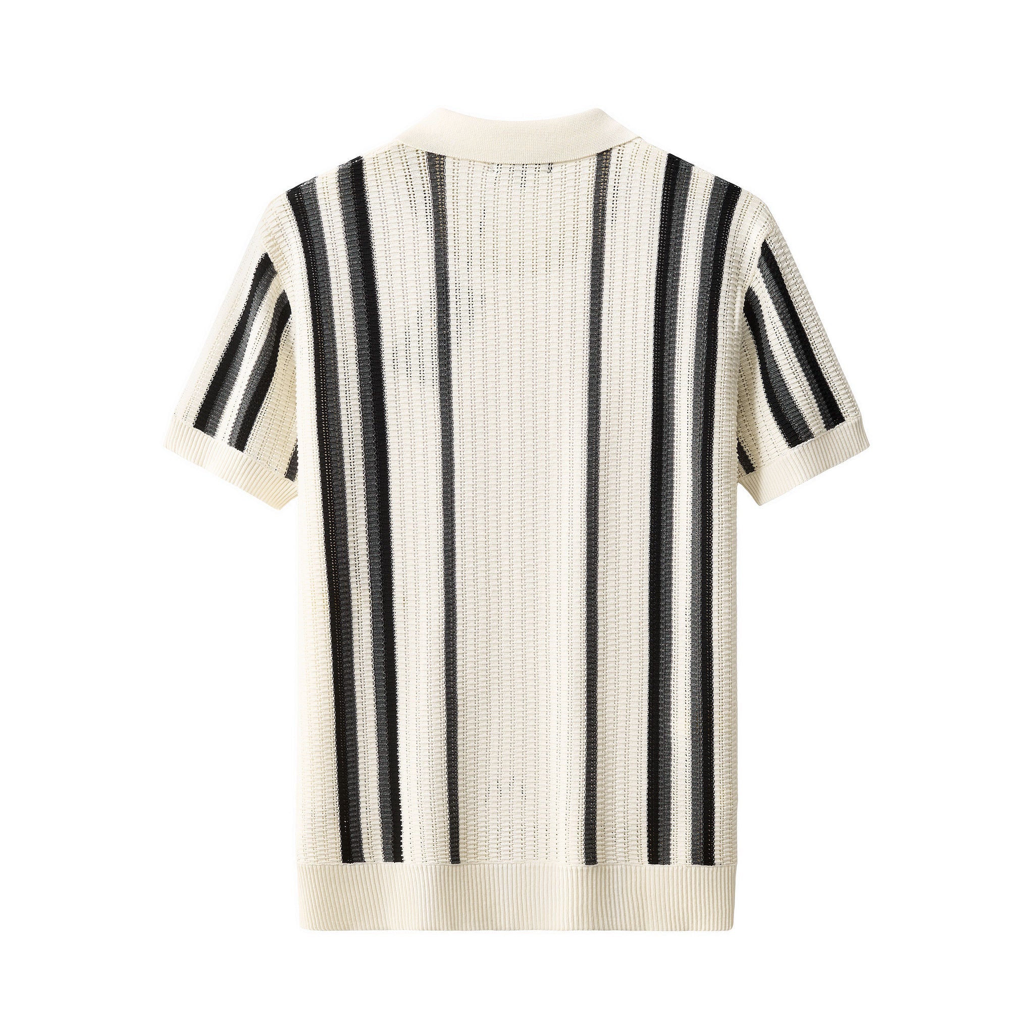 Riviera Stripe Mesh Knit SS Shirt IVORY - Image 3