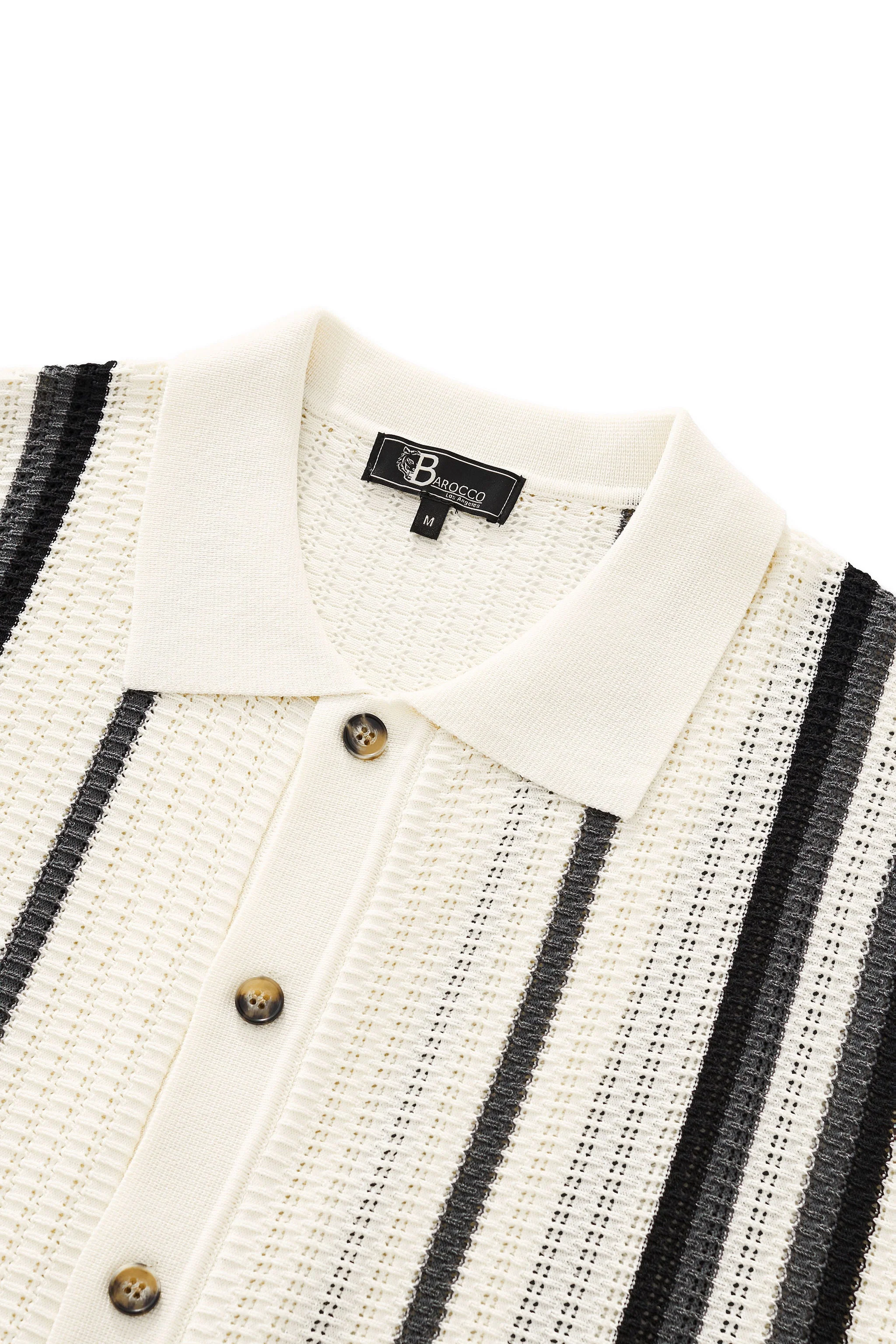 Riviera Stripe Mesh Knit SS Shirt IVORY - Image 4