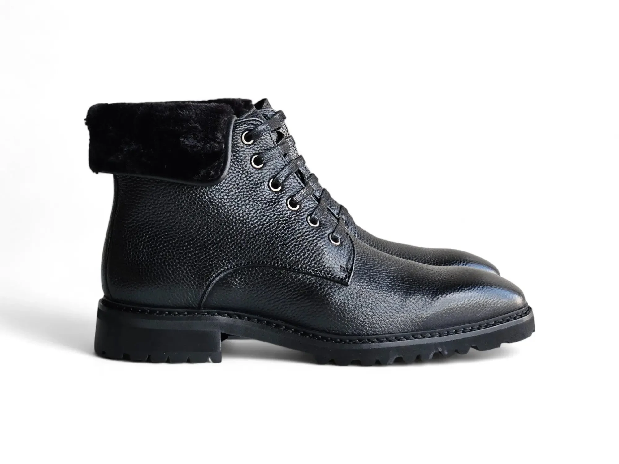 Rugged Leather Boot with Faux Shearling - Image 2