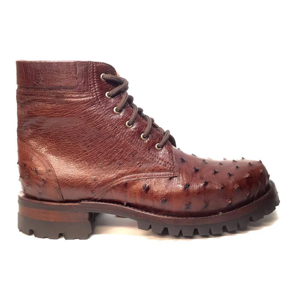 Safari Chocolate Ostrich Quill Combat Ankle Boots - Image 2