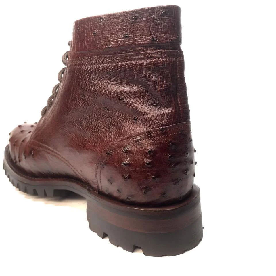 Safari Chocolate Ostrich Quill Combat Ankle Boots - Image 5