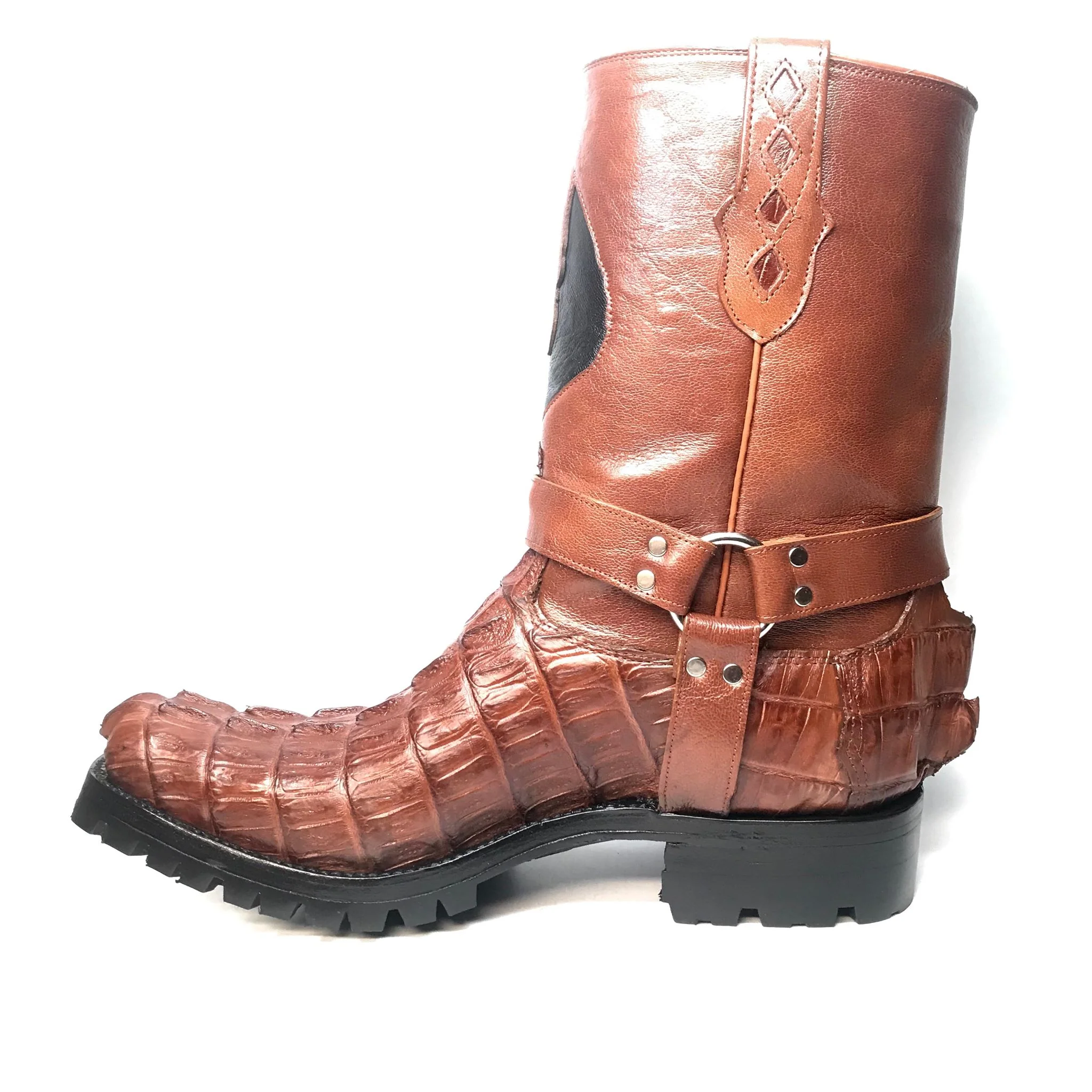 Safari Cognac Harness Crocodile Biker Boots - Image 2