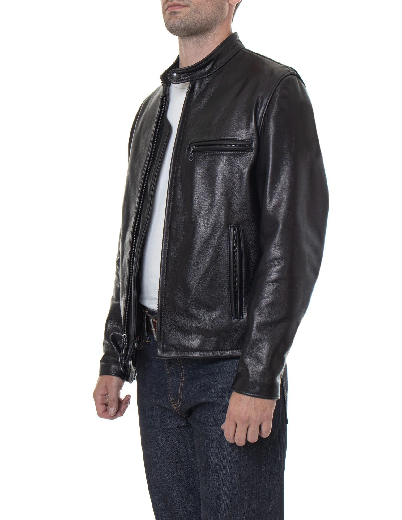 Schott 530 Men's Waxed Natural Pebbled Cowhide Café Leather Jacket - Image 6