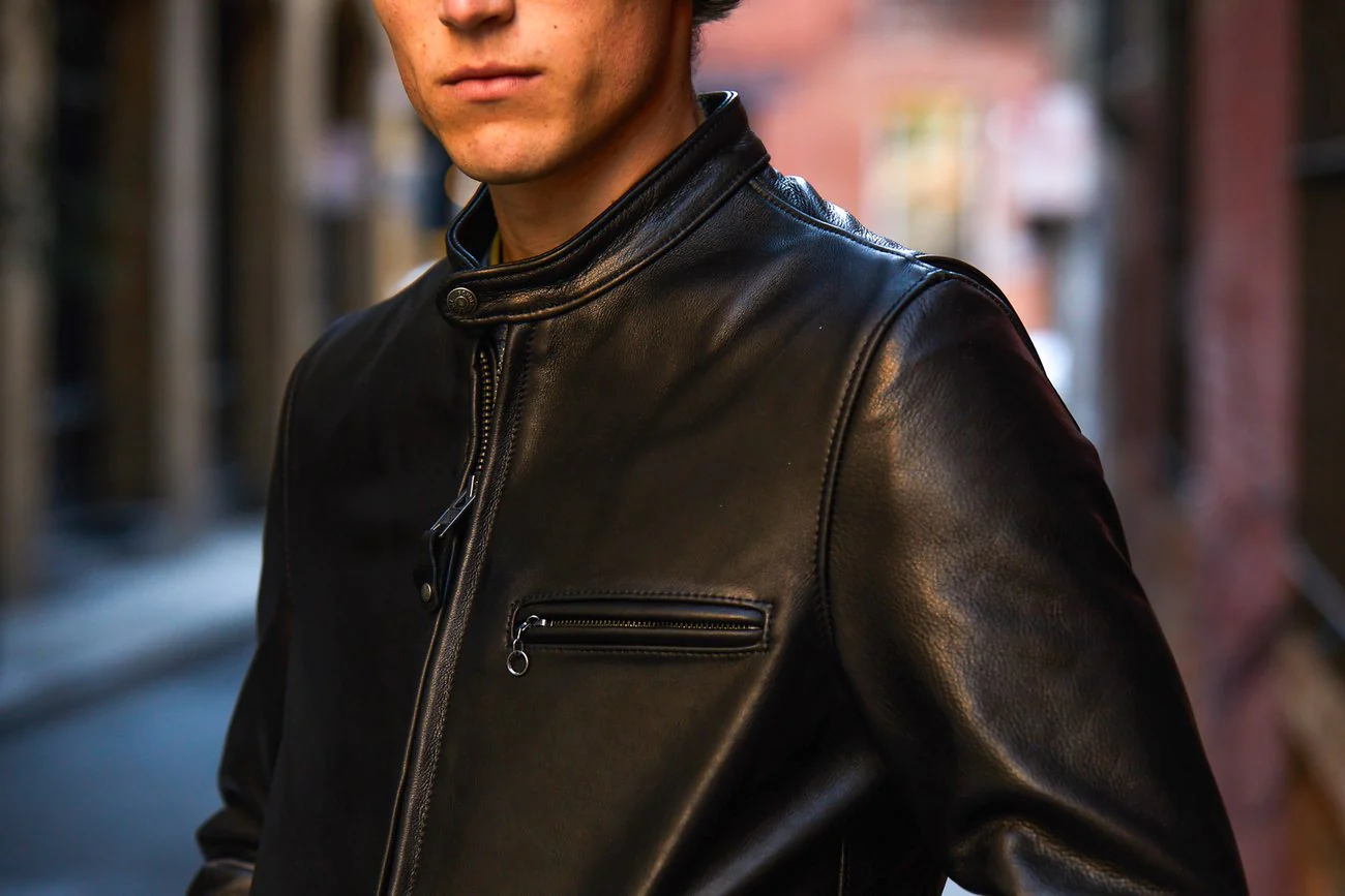 Schott 530 Men's Waxed Natural Pebbled Cowhide Café Leather Jacket - Image 9