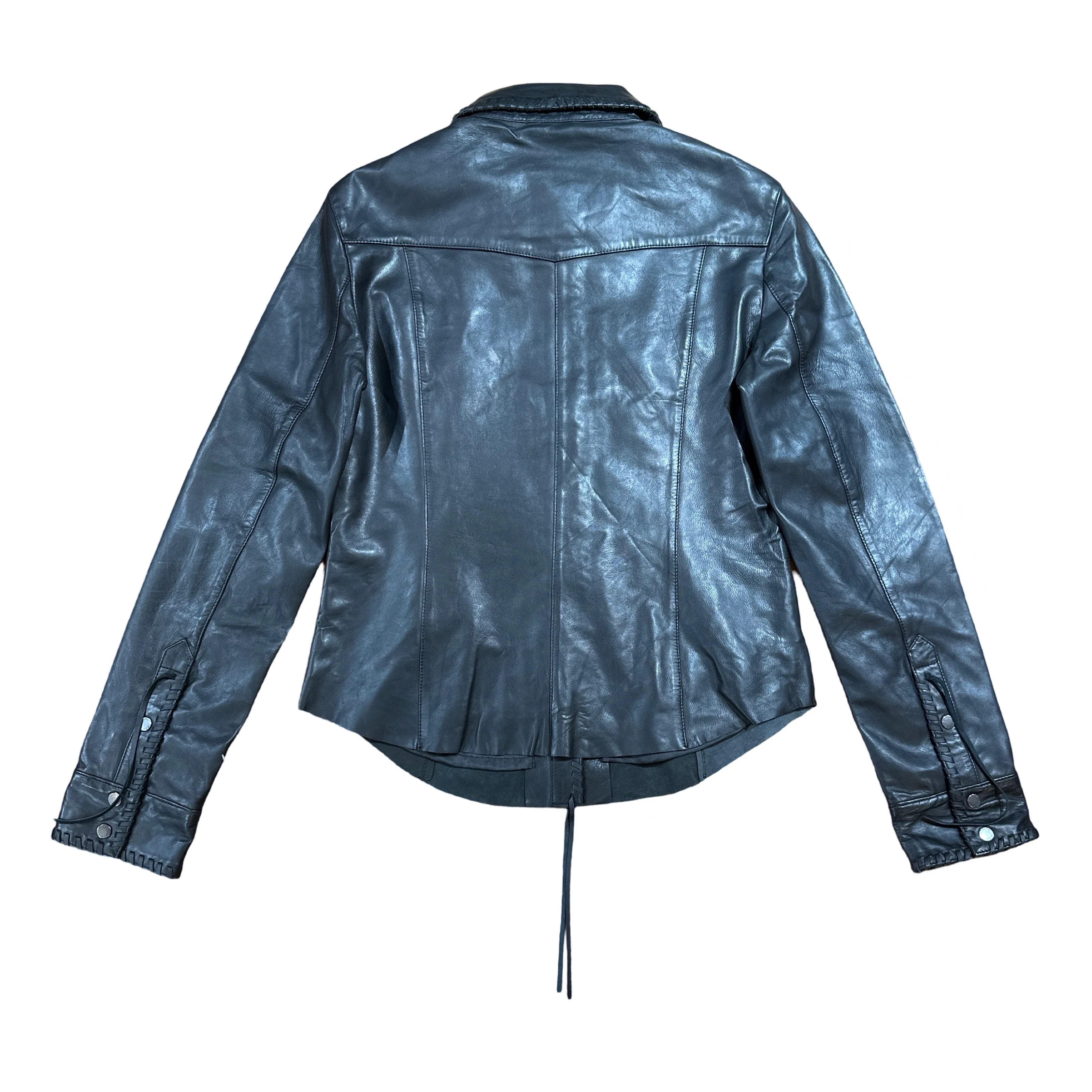 Scully Ladies Black Weaved Lambskin Leather Shirt - Image 3