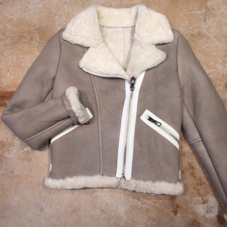 Kashani Silver Suede Biker Shearling Jacket - Image 4
