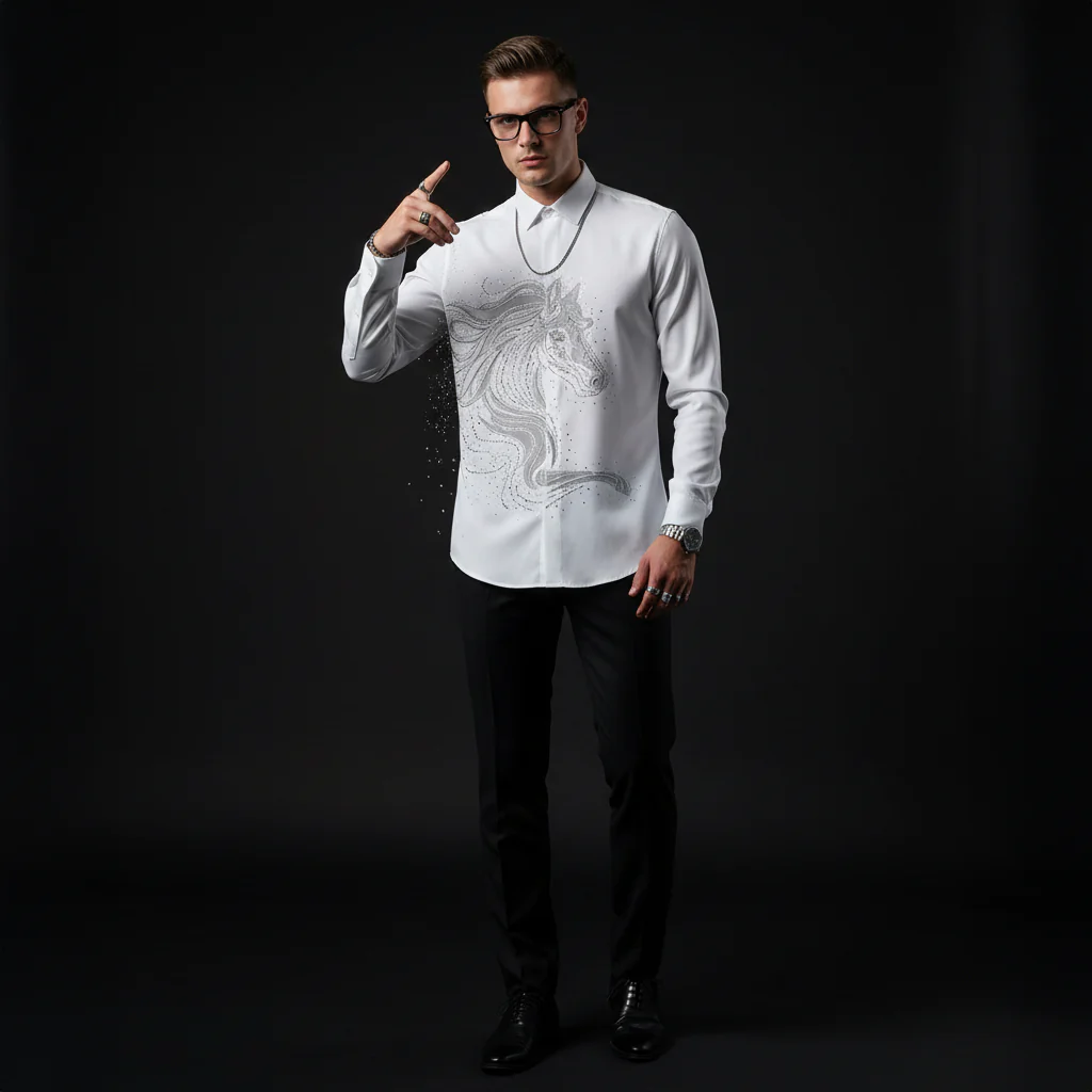 Stallion Embellished LS Shirt WHITE - Image 2