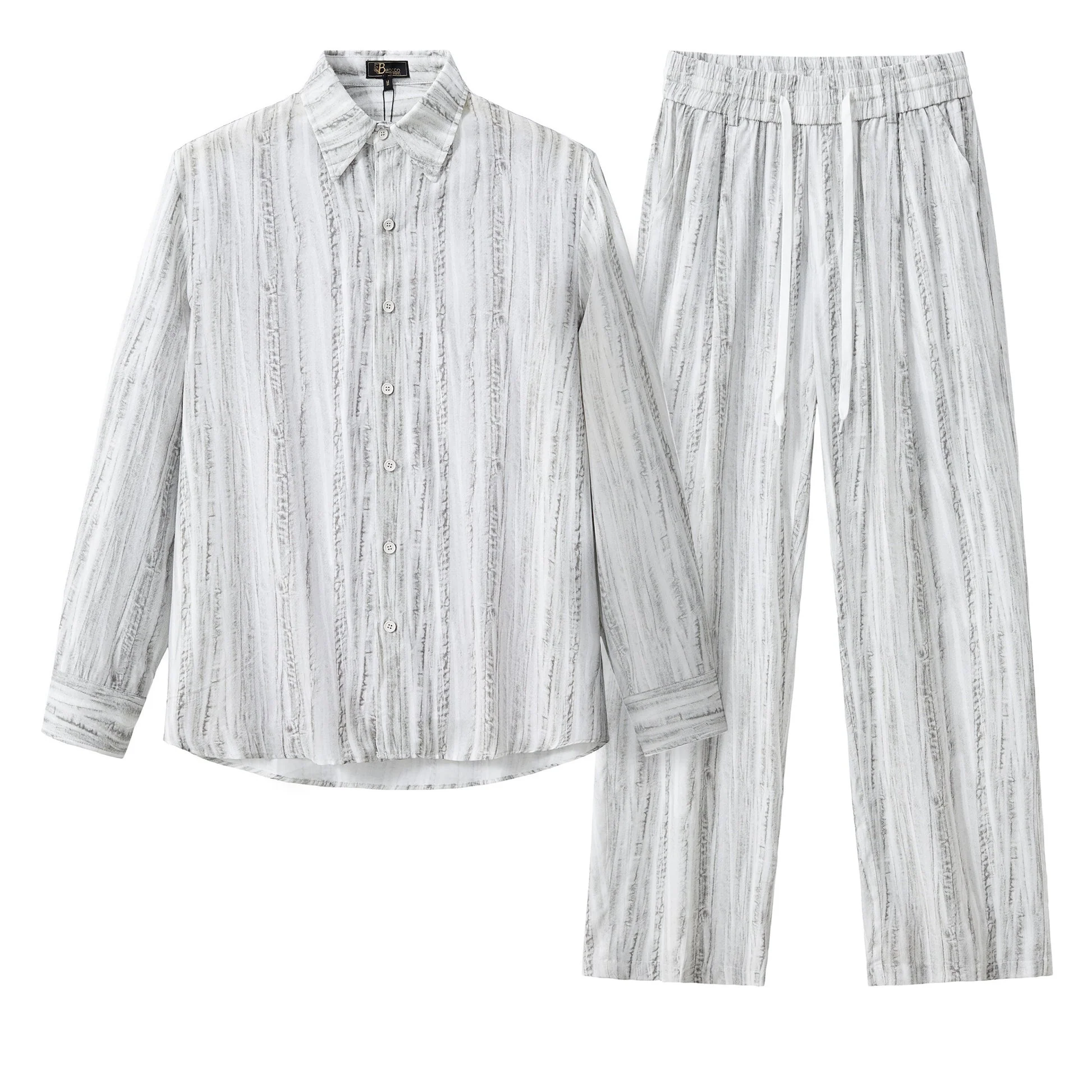 Strata Set – Printed Long Sleeve Shirt & Pant GREY