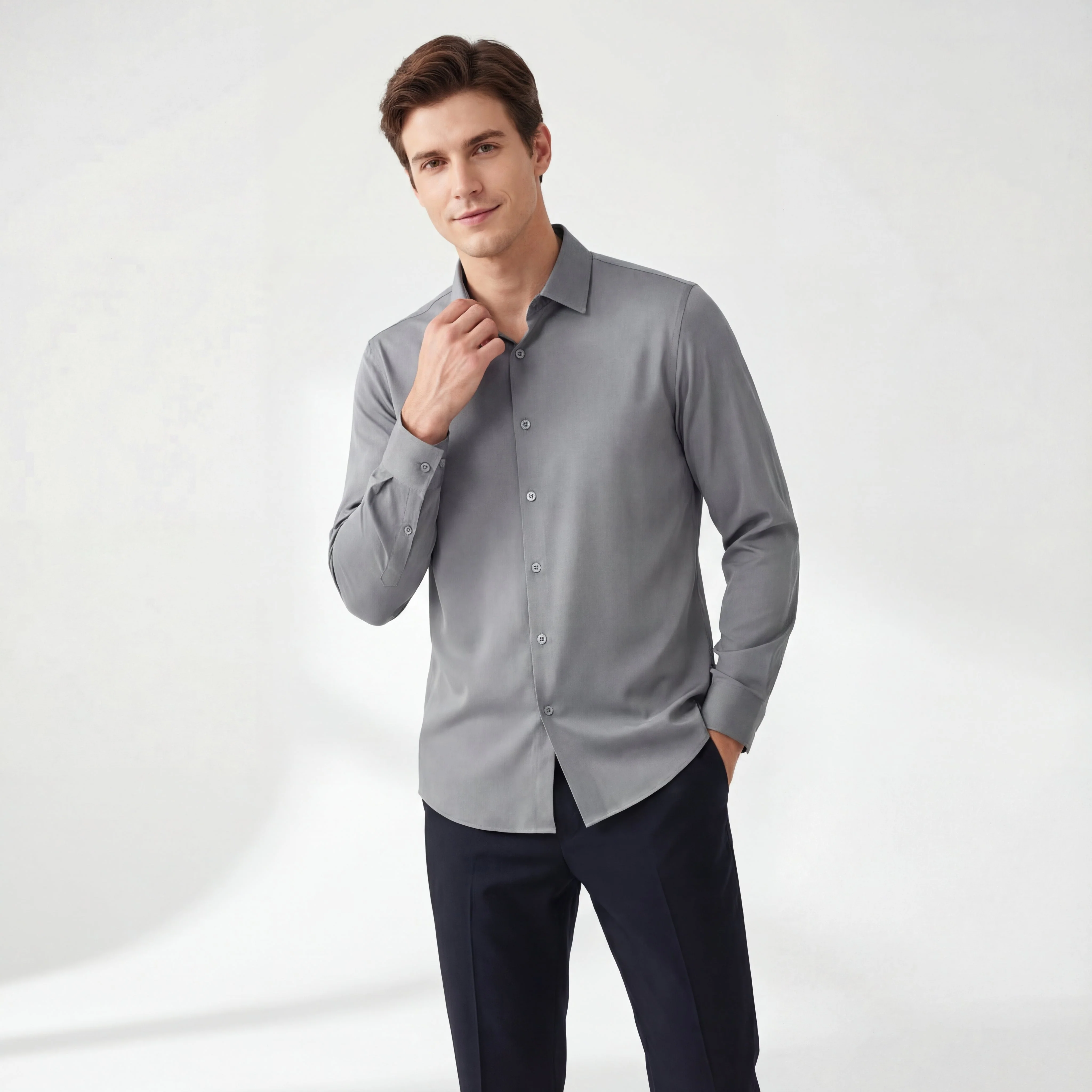 SIGNATURE SATIN STITCHLESS LS Shirt GREY - Image 2