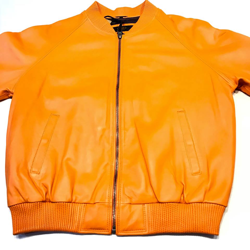 Tangerine Naked Lambskin Bomber Jacket - Image 2