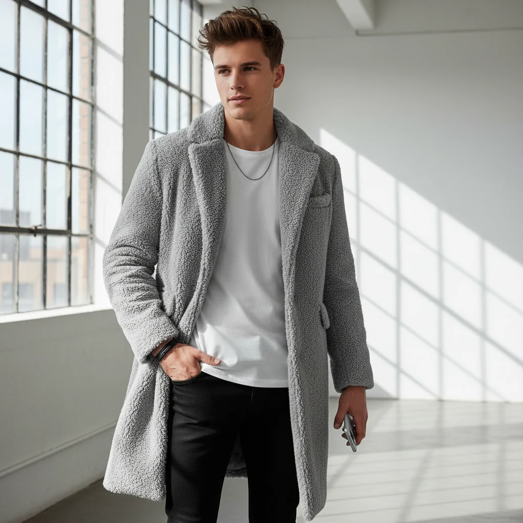 Teddy Comfort Long Coat GREY - Image 2