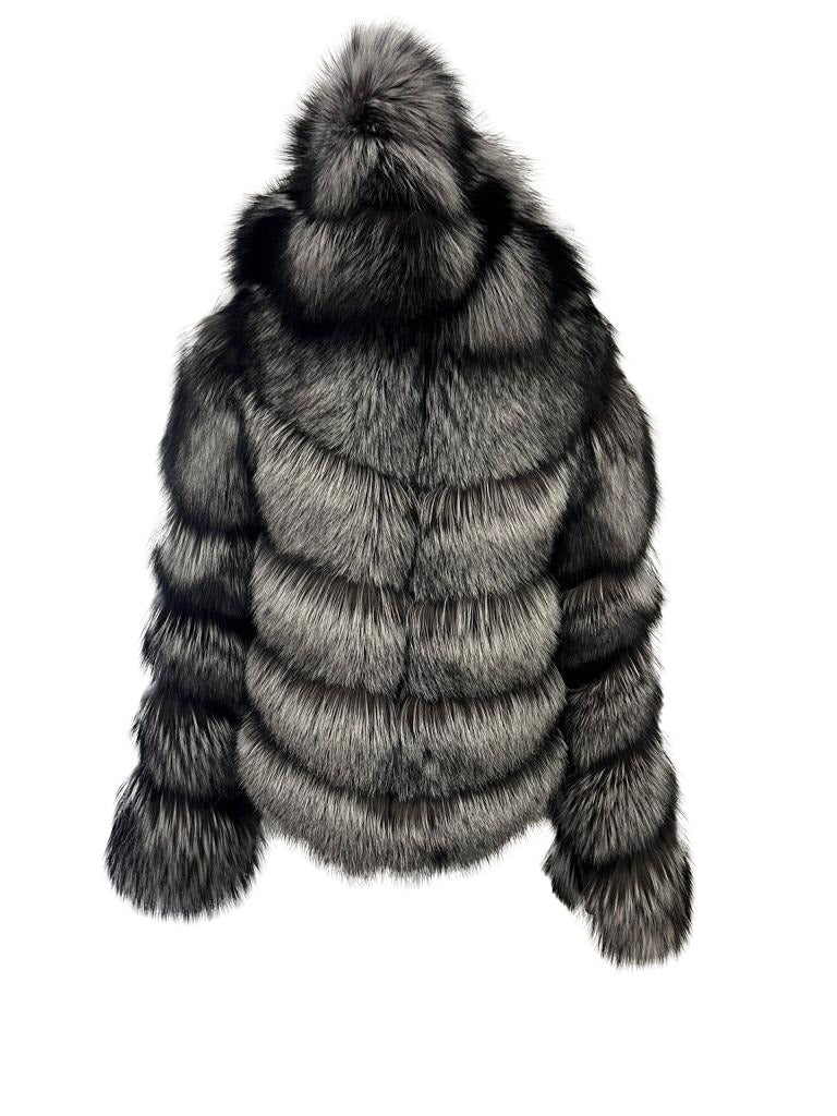 Kashani Ladies Detachable Sleeve & Hood Silver Fox Jacket - Image 2