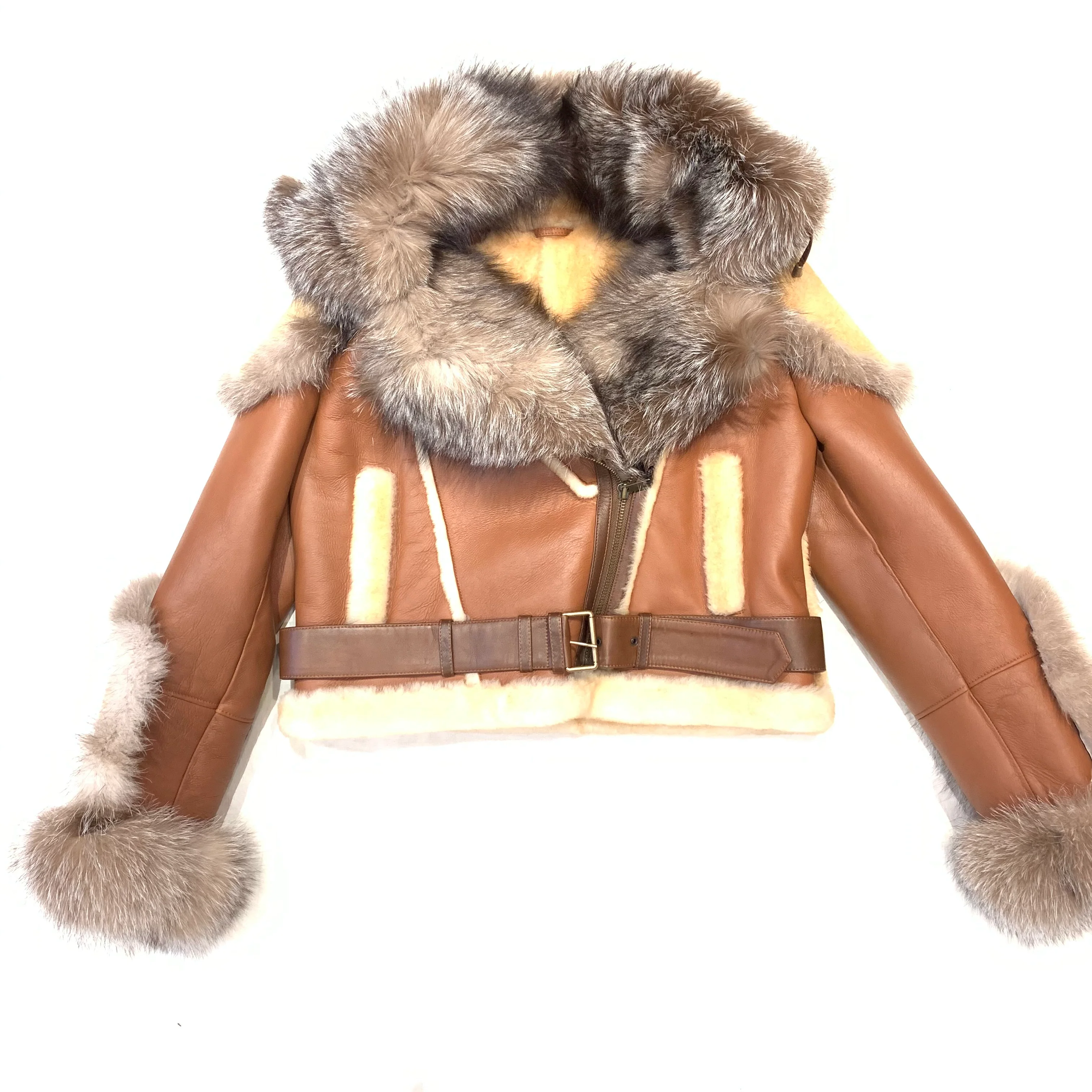 Kashani Women's Natural Fox Biker Shearling Coat - Image 4