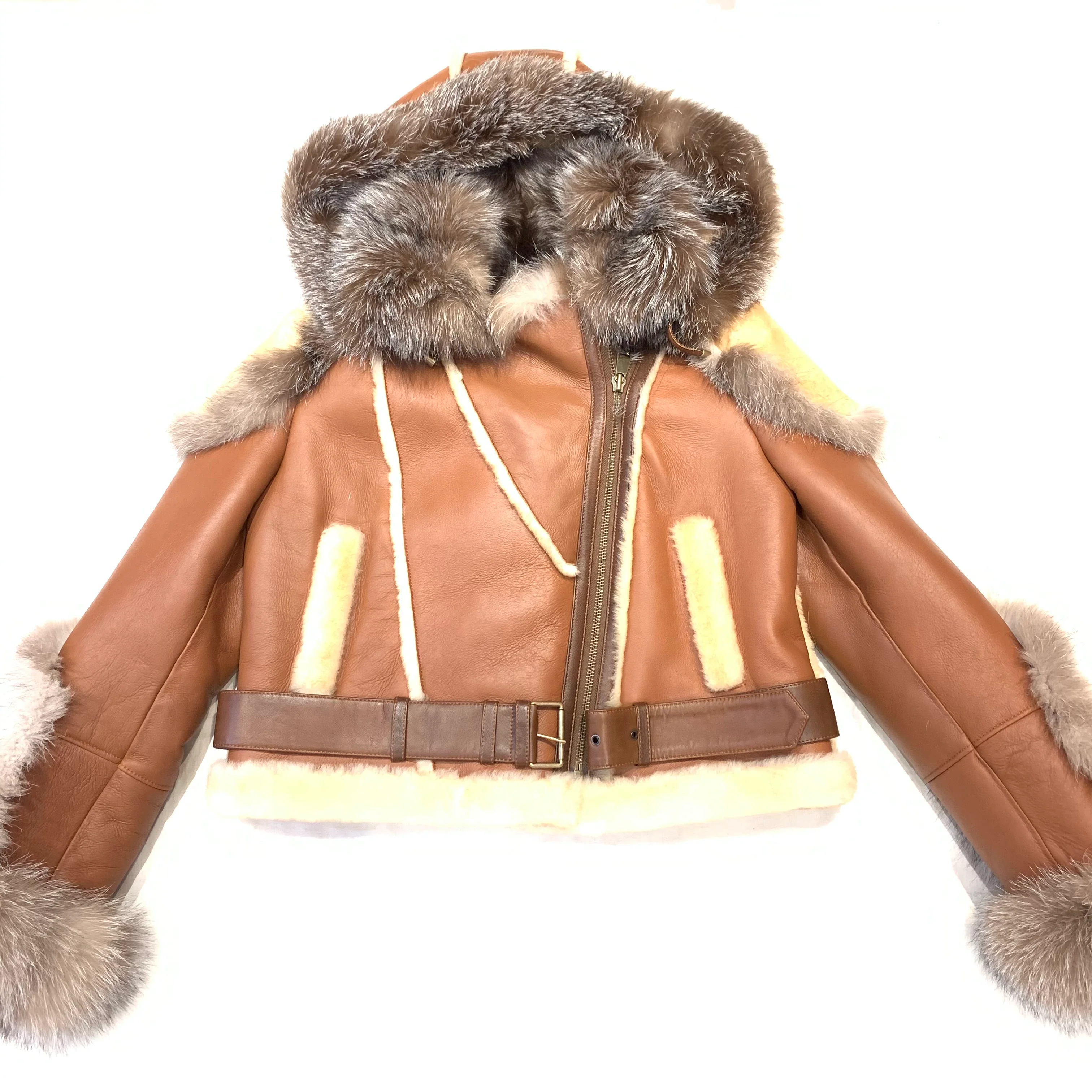 Kashani Women's Natural Fox Biker Shearling Coat - Image 5