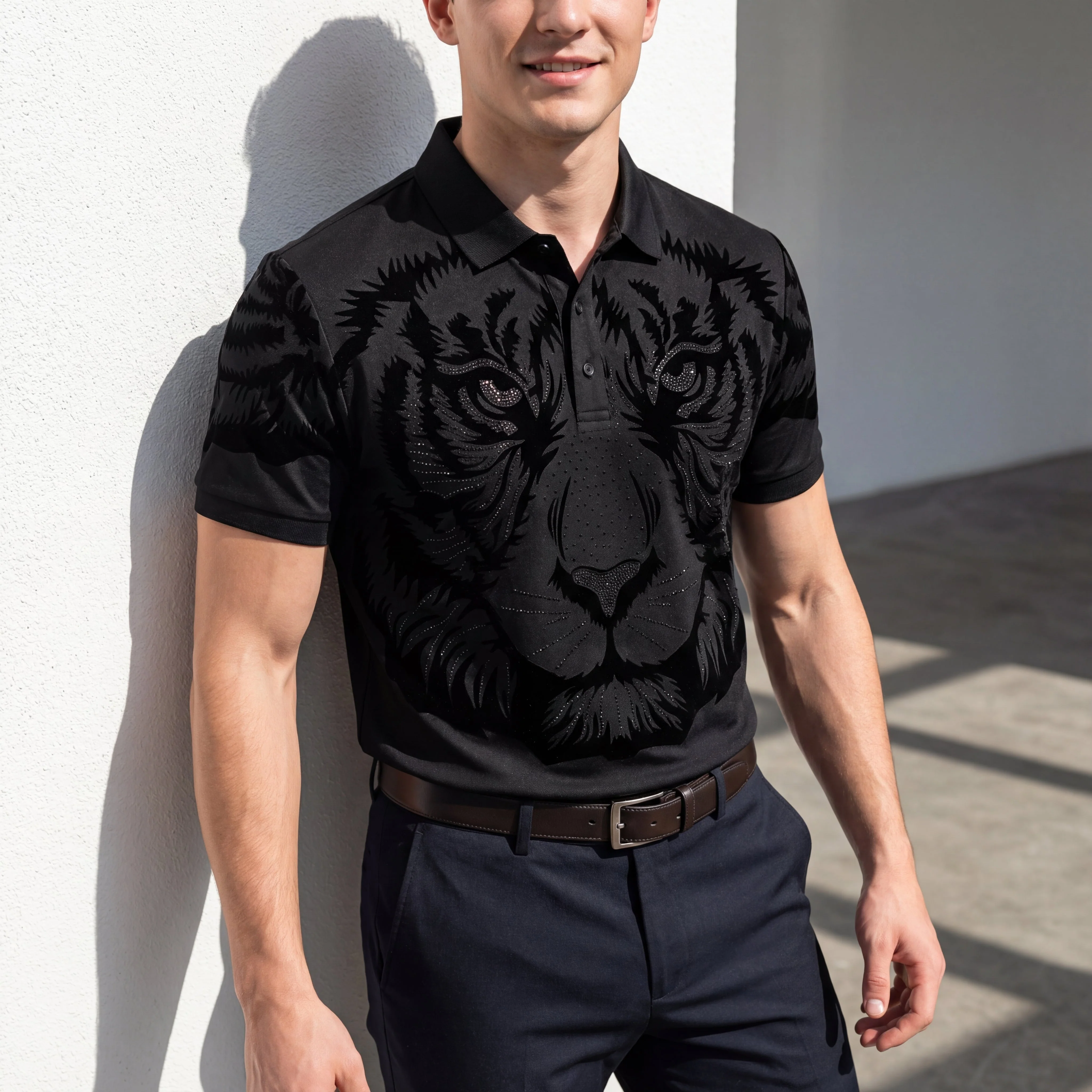 Tiger’s Wrath Embellished Polo BLACK - Image 2