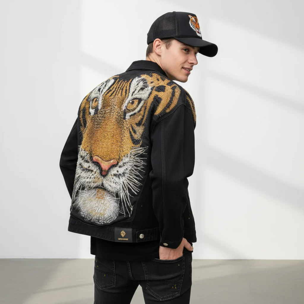 Tiger Threads Denim Jacket - CENTURY PENTHOUSE BLACK/GOLD - Image 2