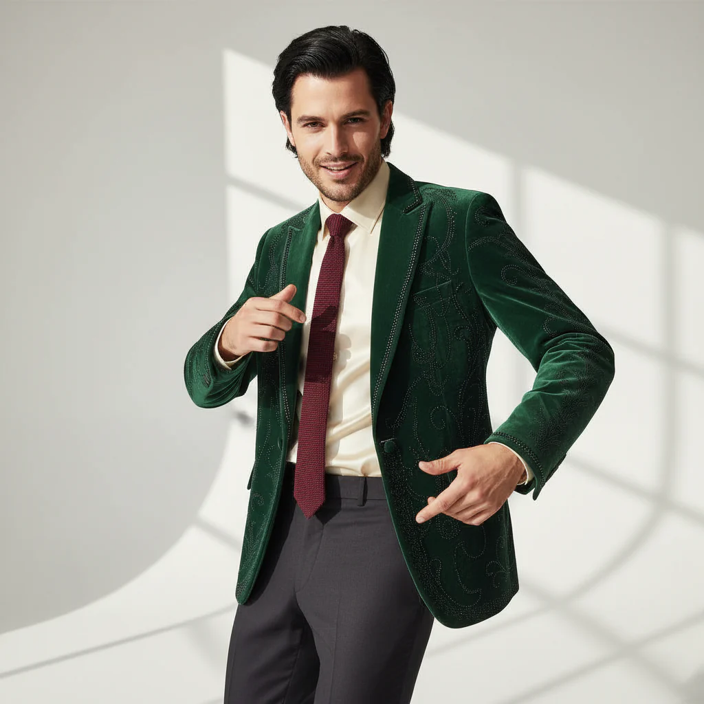 Valent Velvet Blazer GREEN - Image 2