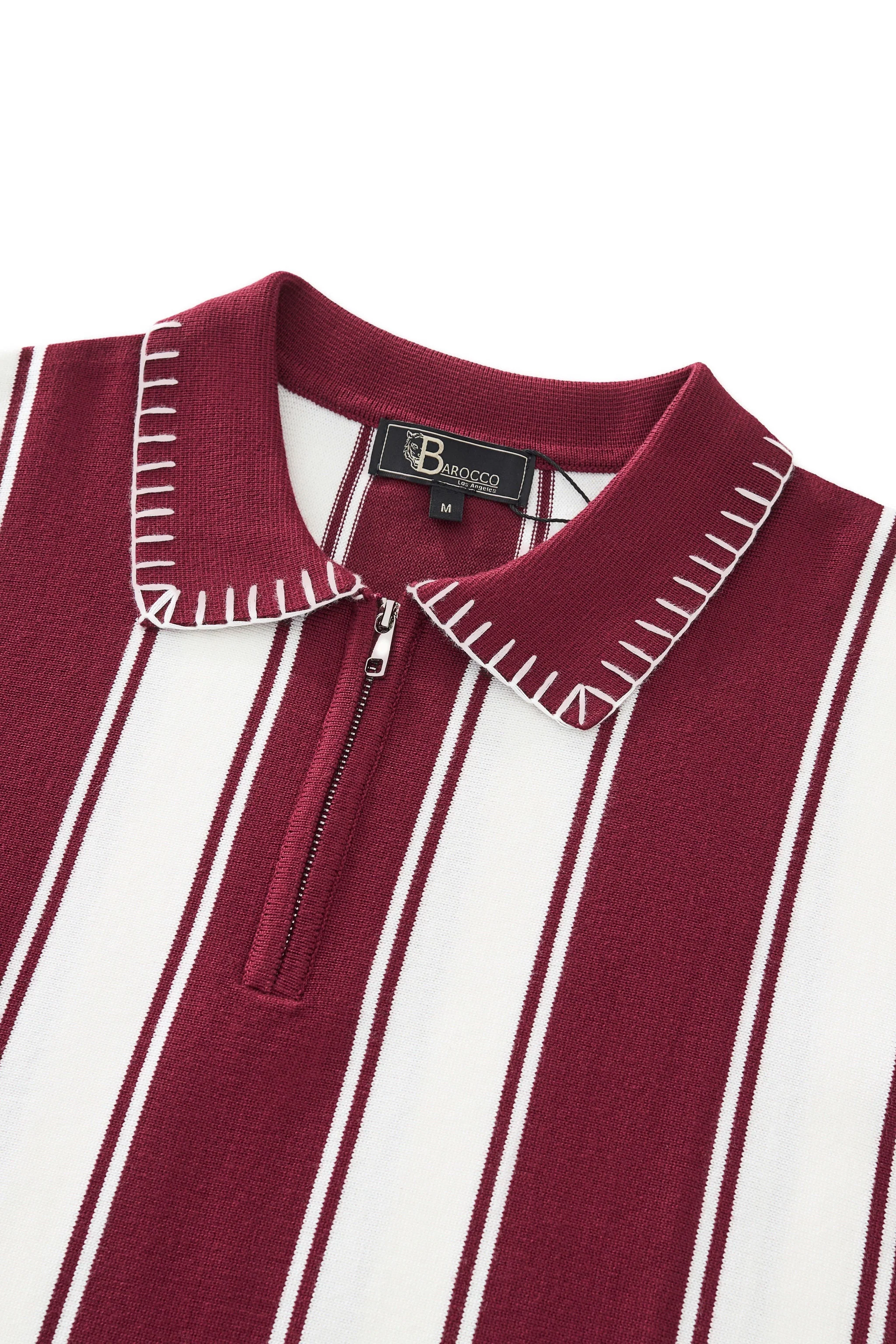 Vanguard Stripe Knit Polo LS WINE - Image 4