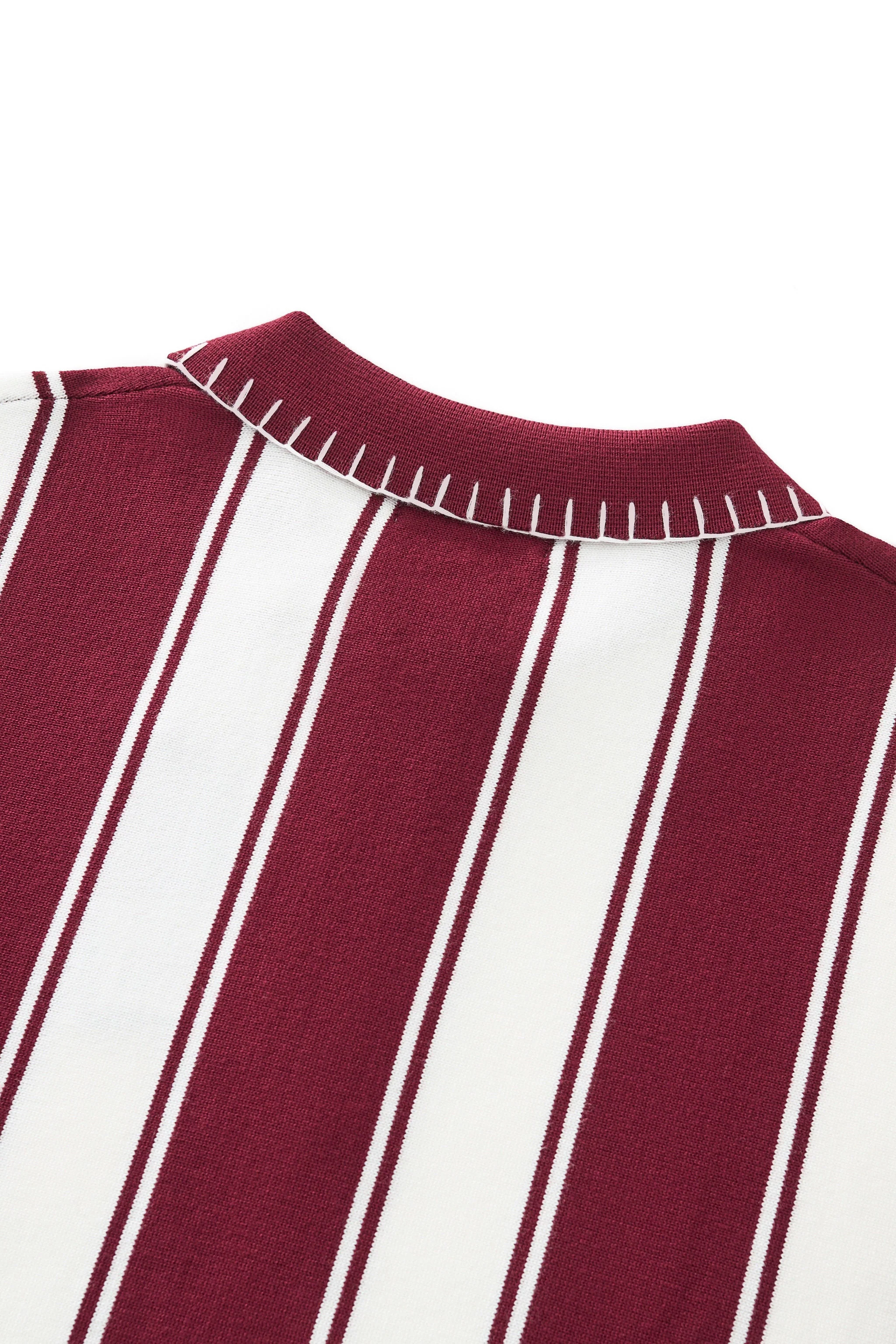 Vanguard Stripe Knit Polo LS WINE - Image 5