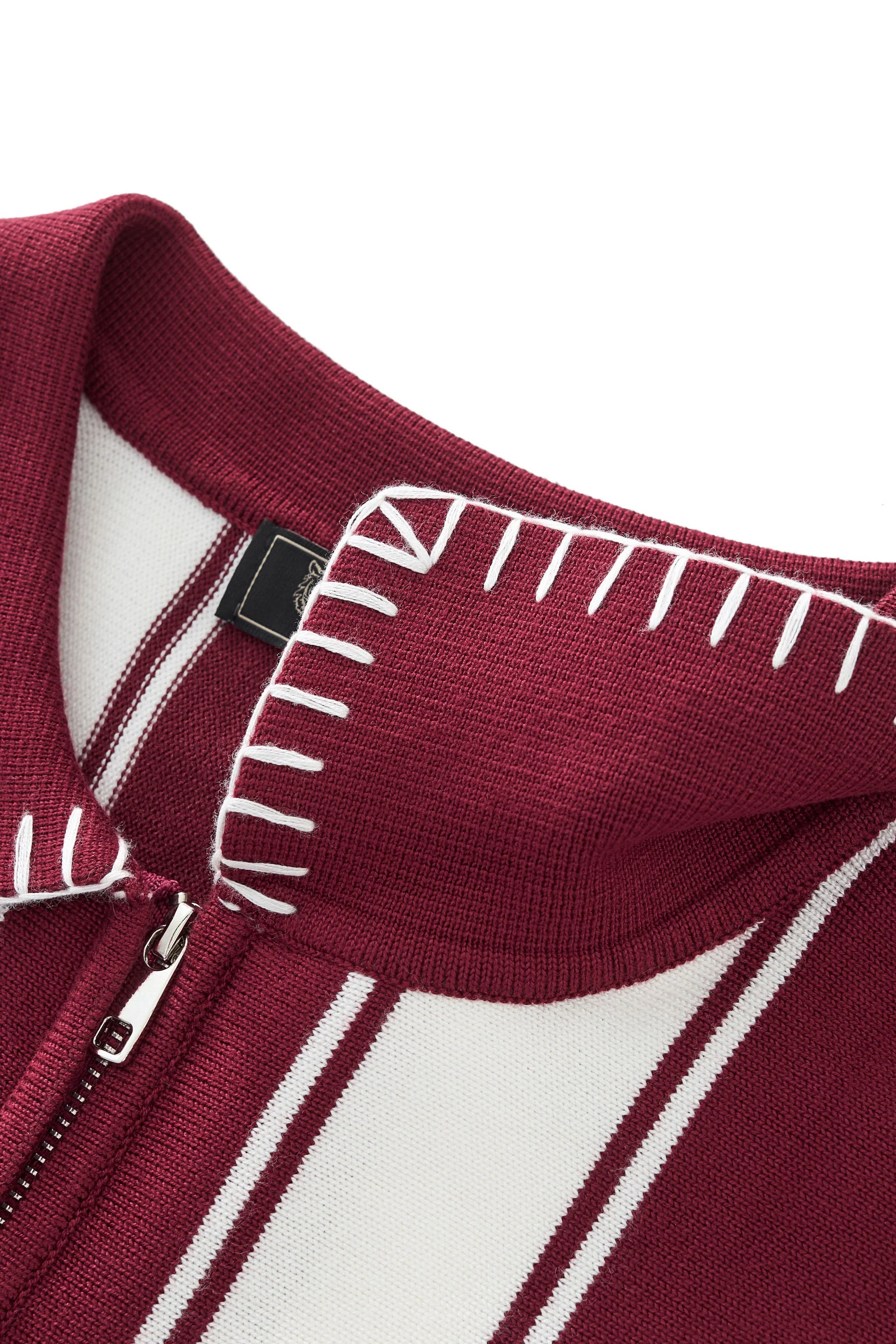 Vanguard Stripe Knit Polo LS WINE - Image 6