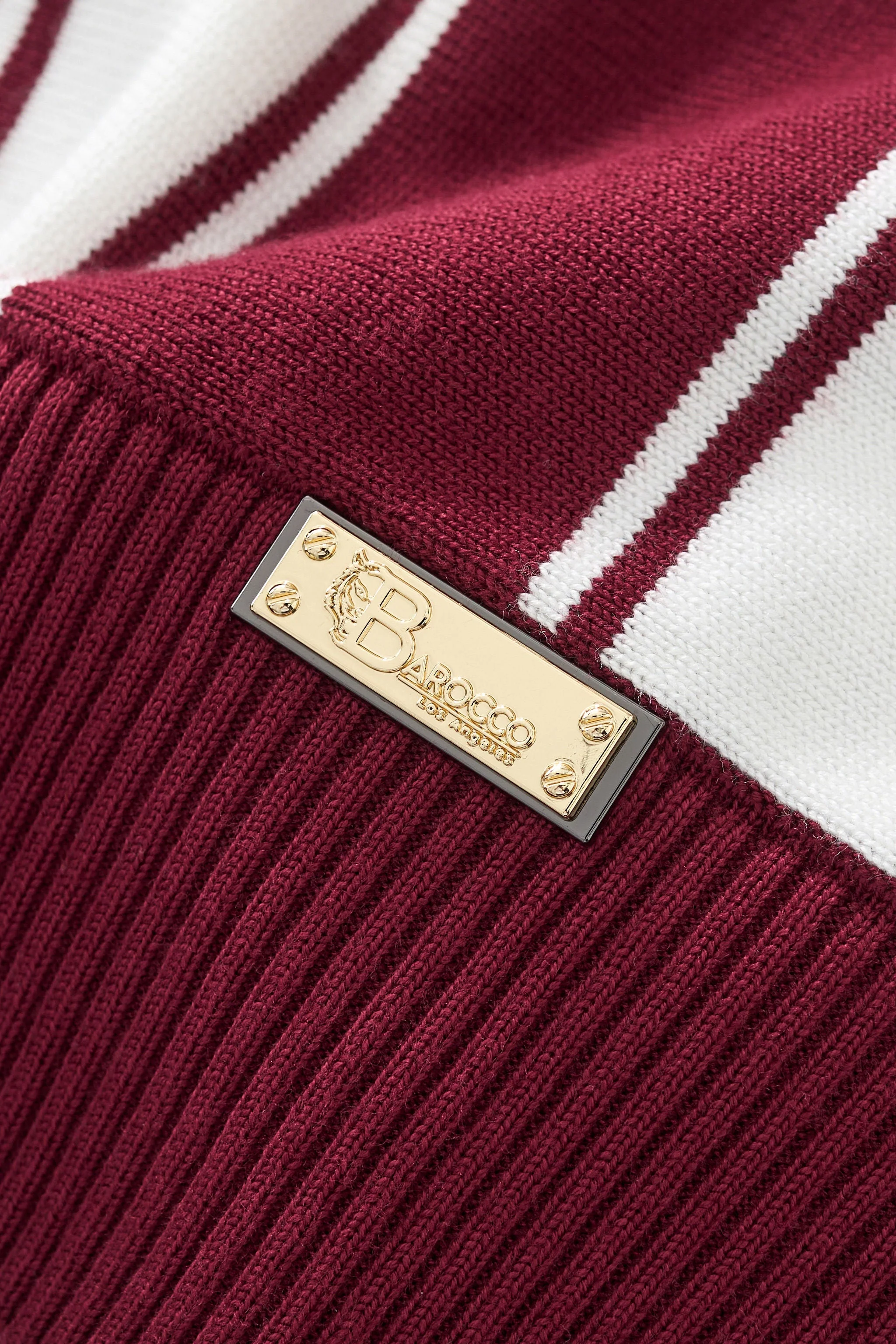 Vanguard Stripe Knit Polo LS WINE - Image 7