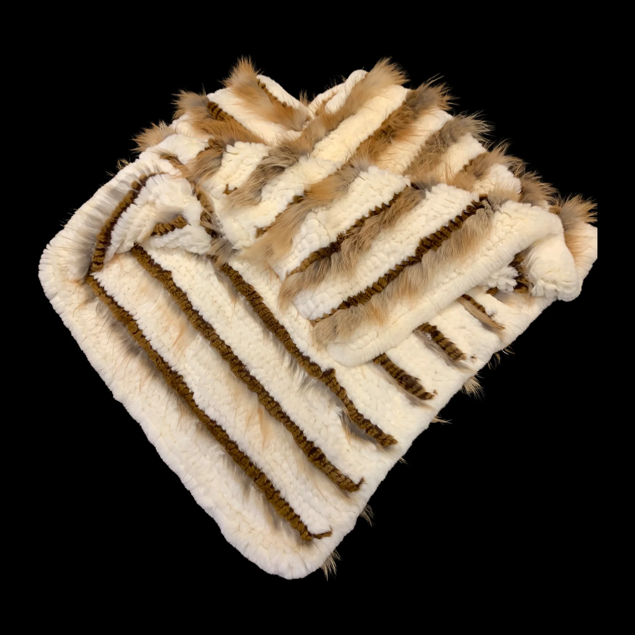 Volare Beige Knitted Fox Fur Poncho - Image 4