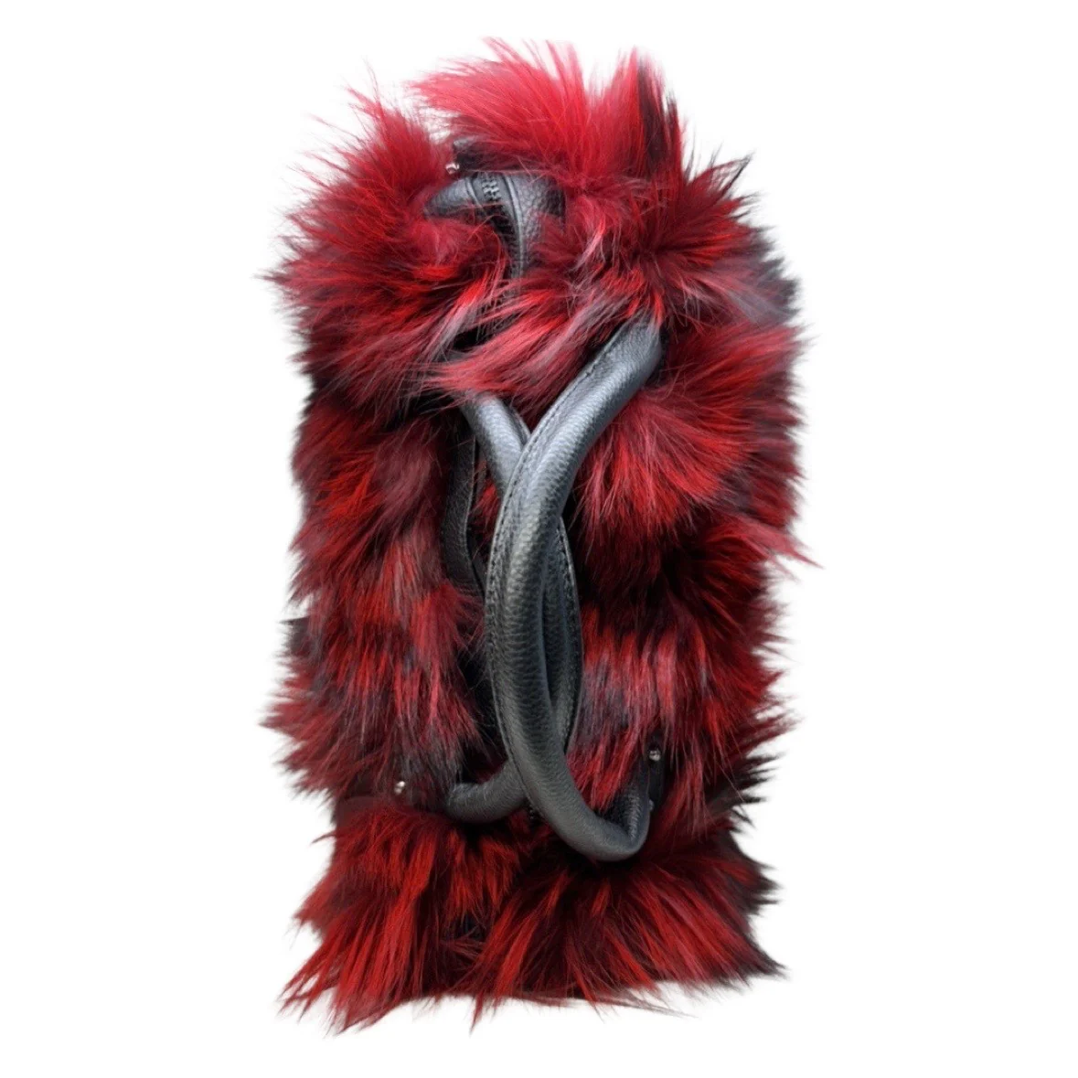 Volare Ladies Wine Fox Fur Handbag - Image 4