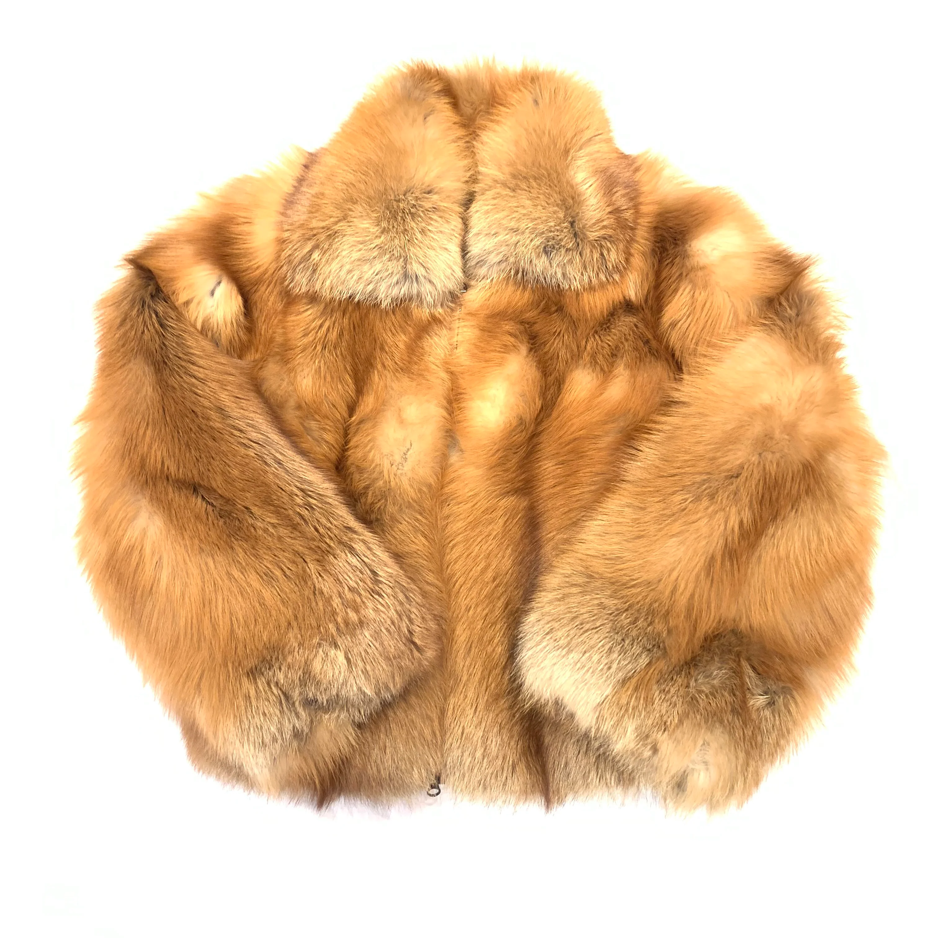 Volare Men's Red Full Fox Fur Bomber Coat - Image 2